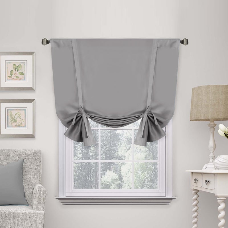 H.VERSAILTEX Grey Tie Up Curtain for Kitchen - Roman Shade for Window Thermal Insulated Energy Saving Rod Pocket Short Curtain Panel for Camper RV  Dove Gray  W46 X L63  1 Piece - Image 1