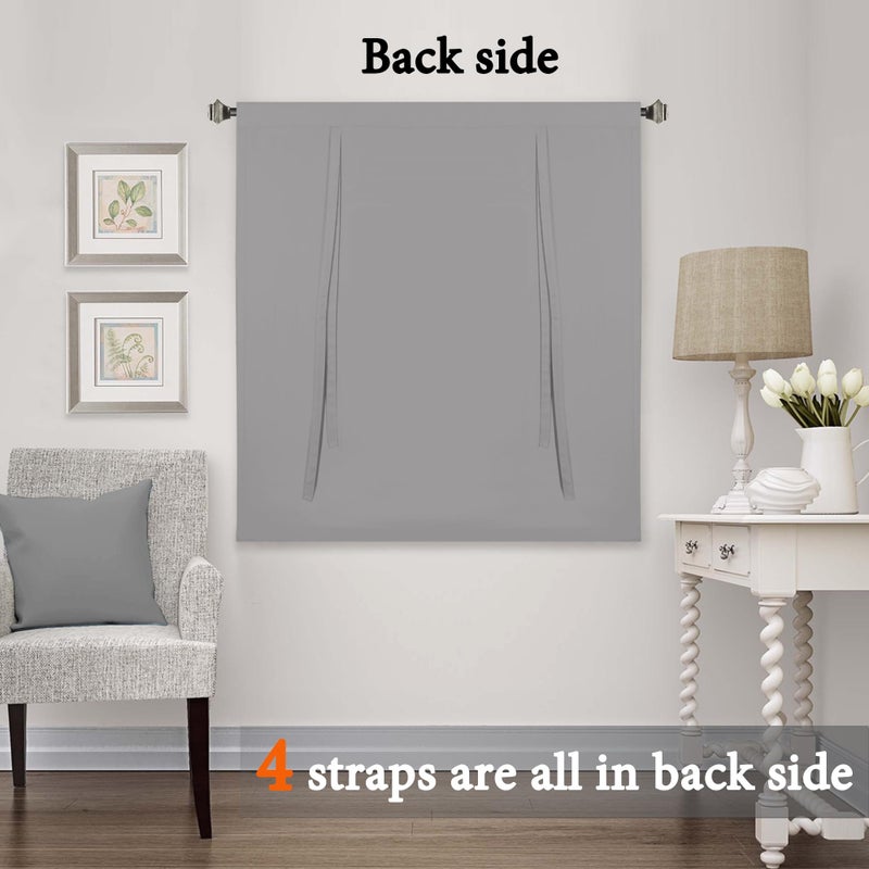 H.VERSAILTEX Grey Tie Up Curtain for Kitchen - Roman Shade for Window Thermal Insulated Energy Saving Rod Pocket Short Curtain Panel for Camper RV  Dove Gray  W46 X L63  1 Piece - Image 3