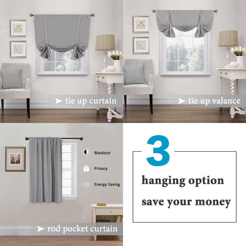 H.VERSAILTEX Grey Tie Up Curtain for Kitchen - Roman Shade for Window Thermal Insulated Energy Saving Rod Pocket Short Curtain Panel for Camper RV  Dove Gray  W46 X L63  1 Piece - Image 4