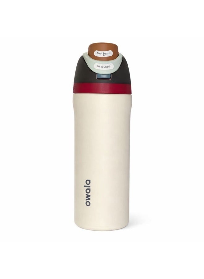 زجاجة مياه أوالا من الفولاذ المقاوم للصدأ، مزودة بماصة بلاستيكية وفولاذية، وغطاء مانع للتسرب بفتحة واسعة، تصميم سهل الفتح بضغطة واحدة، زجاجة رياضية وسفر قابلة لإعادة الاستخدام، سعة 800 مل، لون بيج - Image 1