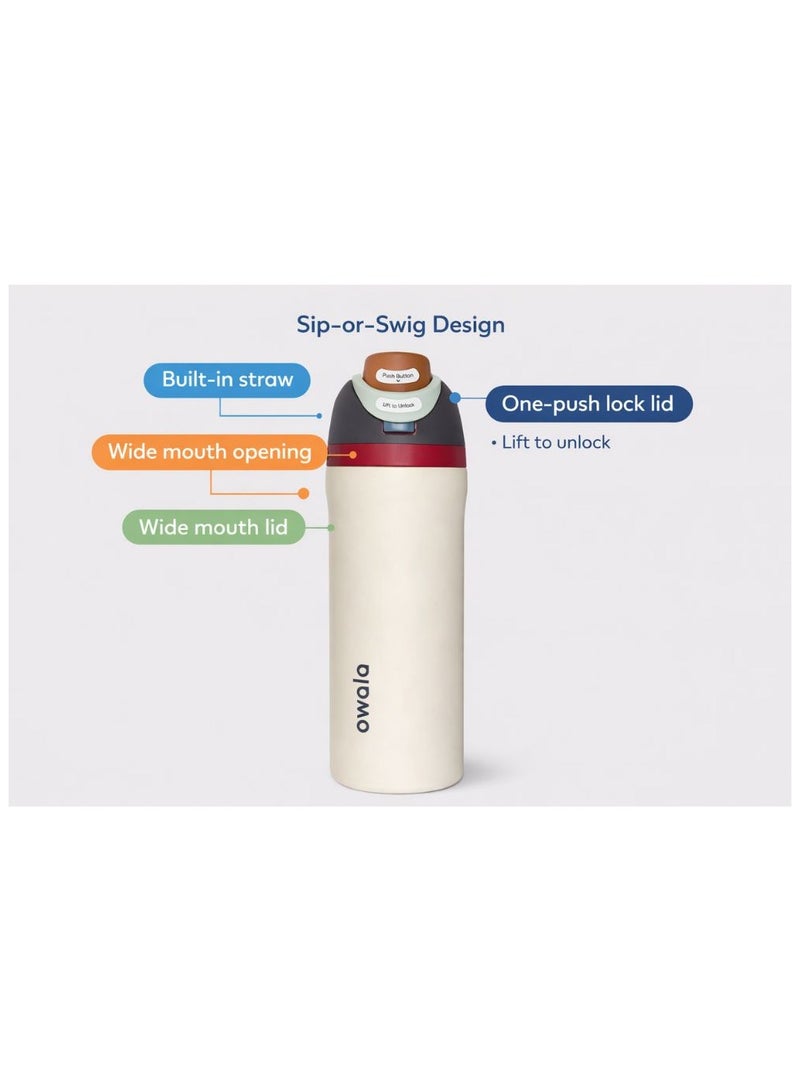 زجاجة مياه أوالا من الفولاذ المقاوم للصدأ، مزودة بماصة بلاستيكية وفولاذية، وغطاء مانع للتسرب بفتحة واسعة، تصميم سهل الفتح بضغطة واحدة، زجاجة رياضية وسفر قابلة لإعادة الاستخدام، سعة 800 مل، لون بيج - Image 3