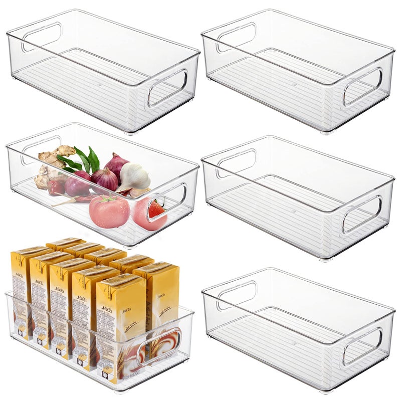 Kingrol 6 Pack Plastic Storage Bins for Pantry Refrigerator Countertop Cabinet Organization Stackable Food Storage Organizer with Handles BPA Free 10 x 6 x 3 Inch