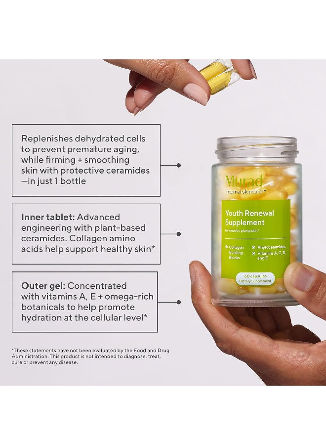 مراد مكمل لتجديد شباب البشرة للحصول على بشرة ناعمة ونضرة - مكمل تجميلي مضاد للشيخوخة - الكولاجين والسيراميدات يقللان التجاعيد والخطوط الدقيقة من الداخل، 60 كبسولة - تكفي لمدة 30 يومًا - Image 2