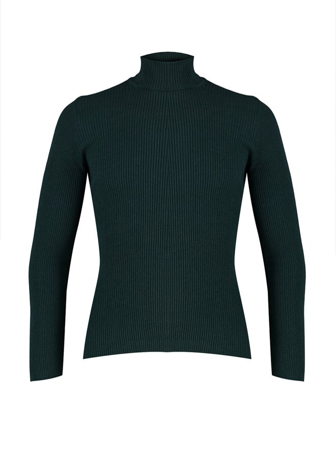 trendyol Emerald Green Slim Fit Cotton Turtleneck Ribbed Knit Sweater - Image 5