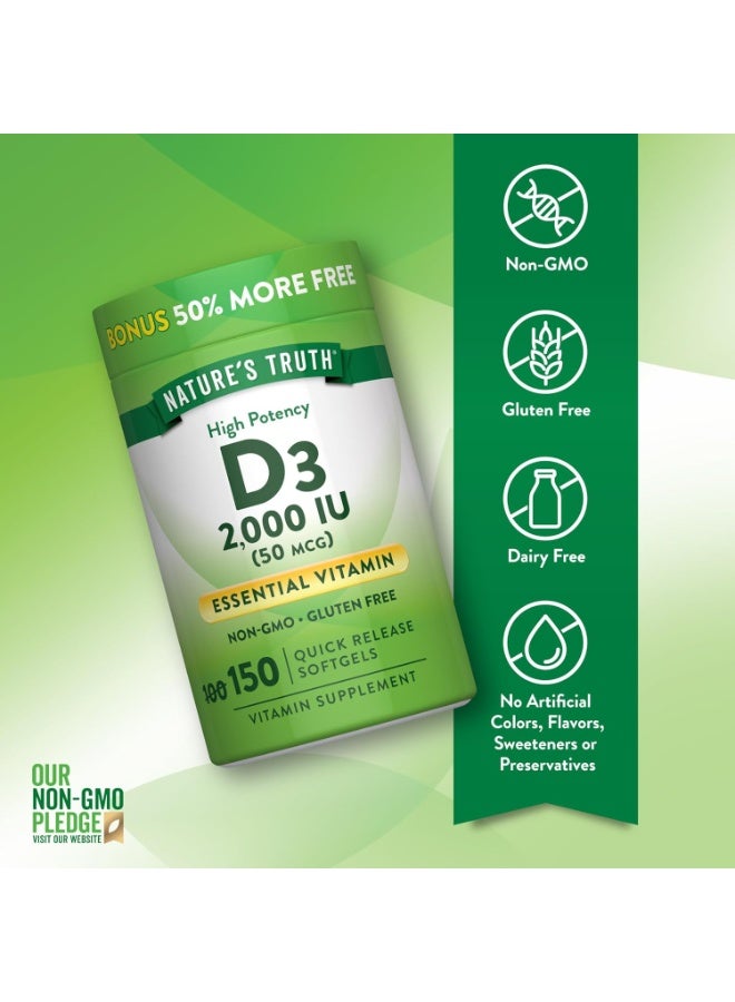 NT Nature's Truth Vitamin D3 2000 IU Softgels – High Potency Immune & Bone Support – 150 Count - Image 3