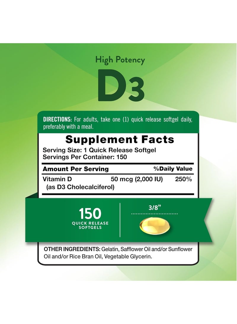 NT Nature's Truth Vitamin D3 2000 IU Softgels – High Potency Immune & Bone Support – 150 Count - Image 4
