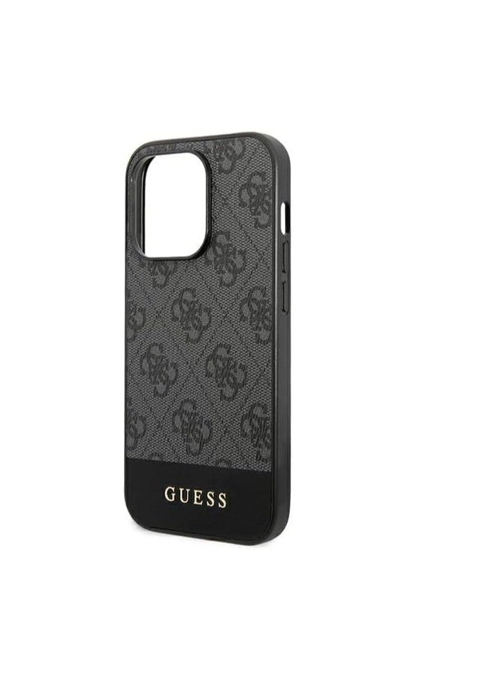 GUESS - CG MOBILE Guess PC/TPU 4G PU Case w/Bottom Stripe Metal Logo for 15 Pro (6.1") Classy Patterned Logo, Shockproof Protective Cover, Drop Protection, Precise Cutouts - Image 1