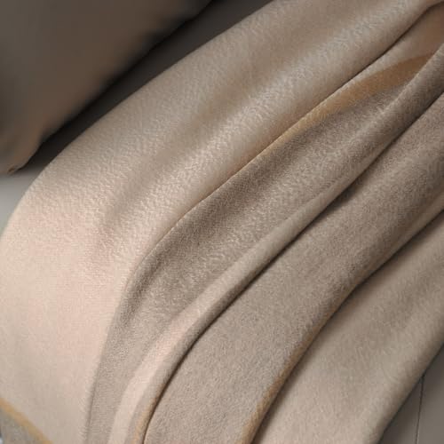 EP Mode 100% Pure Cashmere Throw Blanket for Sofa, Classic Design with Gift Box (Beige Border) - Image 3