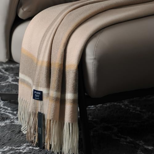 EP Mode 100% Pure Cashmere Throw Blanket for Sofa, Classic Design with Gift Box (Beige Border) - Image 2