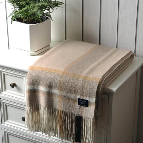 EP Mode 100% Pure Cashmere Throw Blanket for Sofa, Classic Design with Gift Box (Beige Border) - Image 5