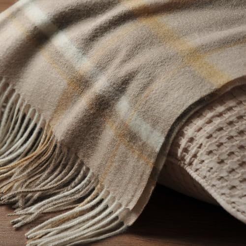 EP Mode 100% Pure Cashmere Throw Blanket for Sofa, Classic Design with Gift Box (Beige Border) - Image 4