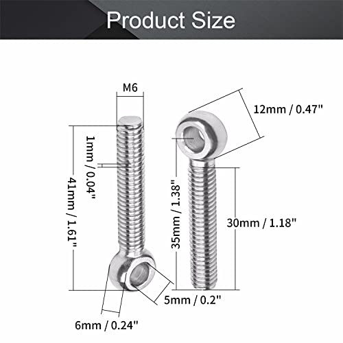 MroMax 4Pcs M6 x 35mm Swing Lifting Bolt, 304 Stainless Steel Metric Full Thread Machinery Shoulder Swing Lifting Eye Bolt for Home Renovation, Pipeline Gate Valves Fasteners - Image 2