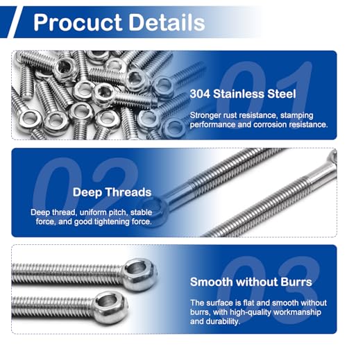 MroMax 4Pcs M6 x 35mm Swing Lifting Bolt, 304 Stainless Steel Metric Full Thread Machinery Shoulder Swing Lifting Eye Bolt for Home Renovation, Pipeline Gate Valves Fasteners - Image 4