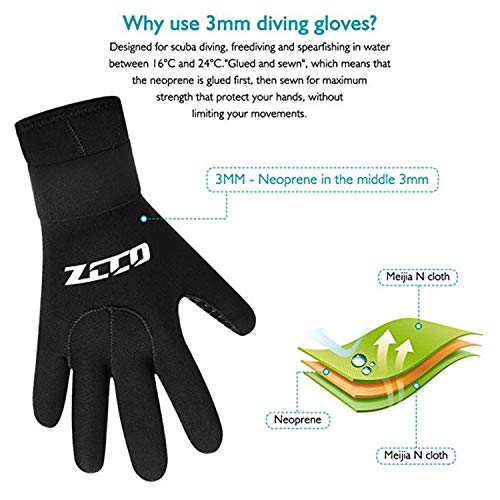 ZCCO Neoprene Diving Gloves - Double-Layer Thermal 3mm Wetsuit Gloves with Elastic Wrist & Skid Resistance Particles for Diving, Surfing, Snorkeling3mm-S - Image 3
