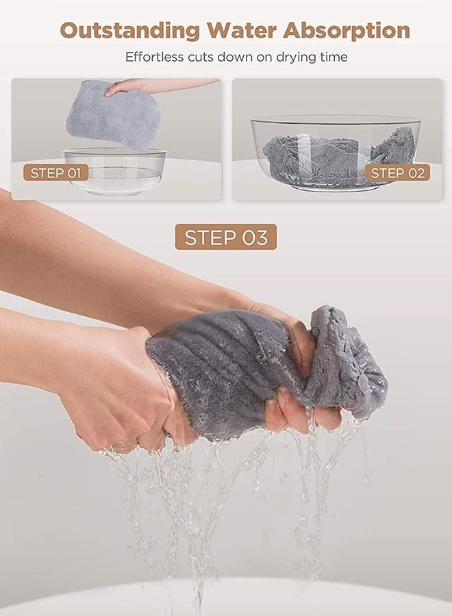 كيلا منشفة شعر من الألياف الدقيقة للنساء، 3 عبوات من منشفة تجفيف الشعر مع زر، مناشف شعر سريعة الجفاف فائقة الامتصاص، عمامة شعر لتجفيف الشعر الطويل الرطب والسميك ومضاد للتجعد (أزرق، رمادي، وردي) - Image 3