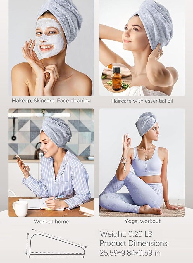 كيلا منشفة شعر من الألياف الدقيقة للنساء، 3 عبوات من منشفة تجفيف الشعر مع زر، مناشف شعر سريعة الجفاف فائقة الامتصاص، عمامة شعر لتجفيف الشعر الطويل الرطب والسميك ومضاد للتجعد (أزرق، رمادي، وردي) - Image 4