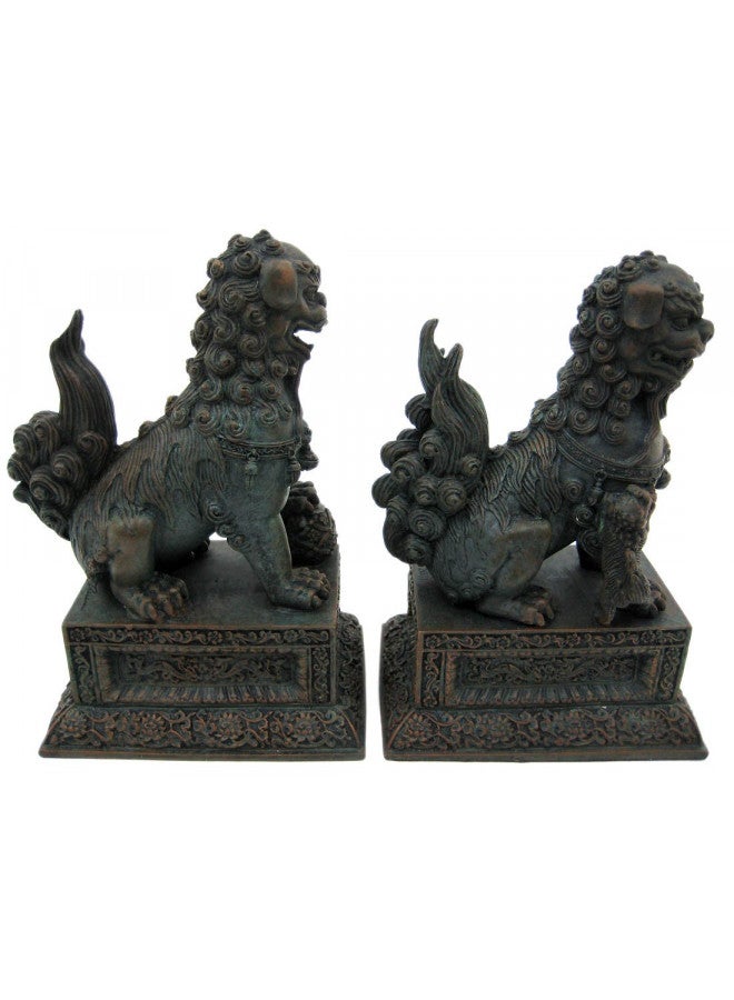 SUMMIT YTC Summit International, Inc. Pair of Chinese Lions Stone Guardian Statue on Engraved Base Figurines Set of 2 - Image 3