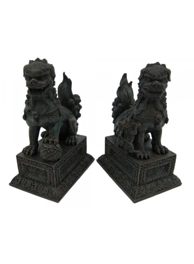 SUMMIT YTC Summit International, Inc. Pair of Chinese Lions Stone Guardian Statue on Engraved Base Figurines Set of 2 - Image 1