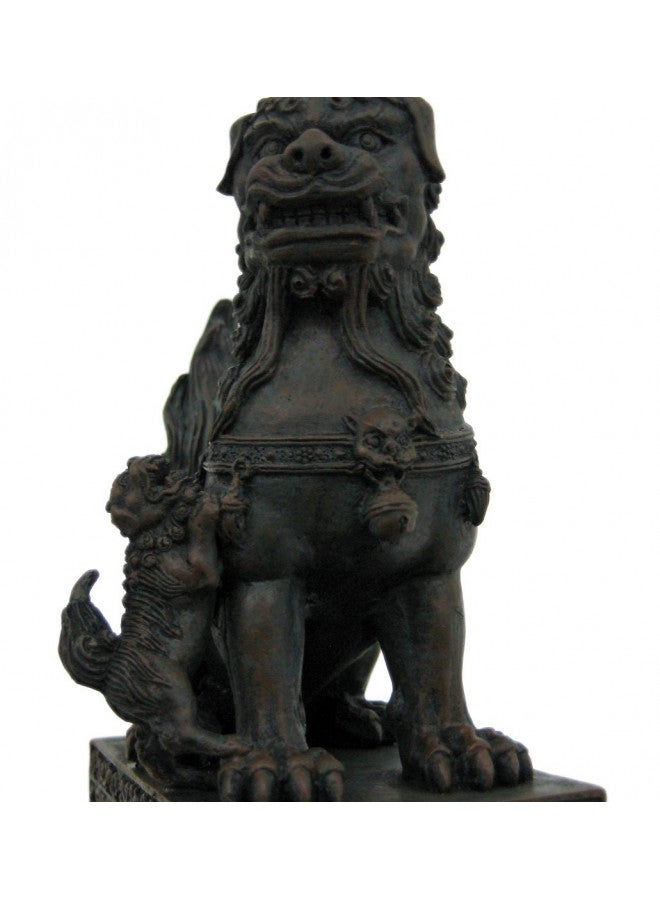 SUMMIT YTC Summit International, Inc. Pair of Chinese Lions Stone Guardian Statue on Engraved Base Figurines Set of 2 - Image 4