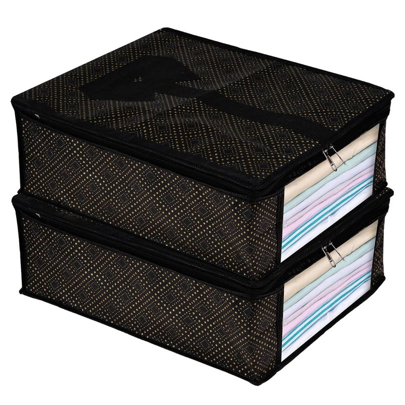 Kuber Industries Shirt Cover Shirt Storage Organizer Clothing Organizer Foldable Shirt Cover Wardrobe Organizer with Transparent Window GoldenDot Shirt Bag Pack of 2 Black - Image 1
