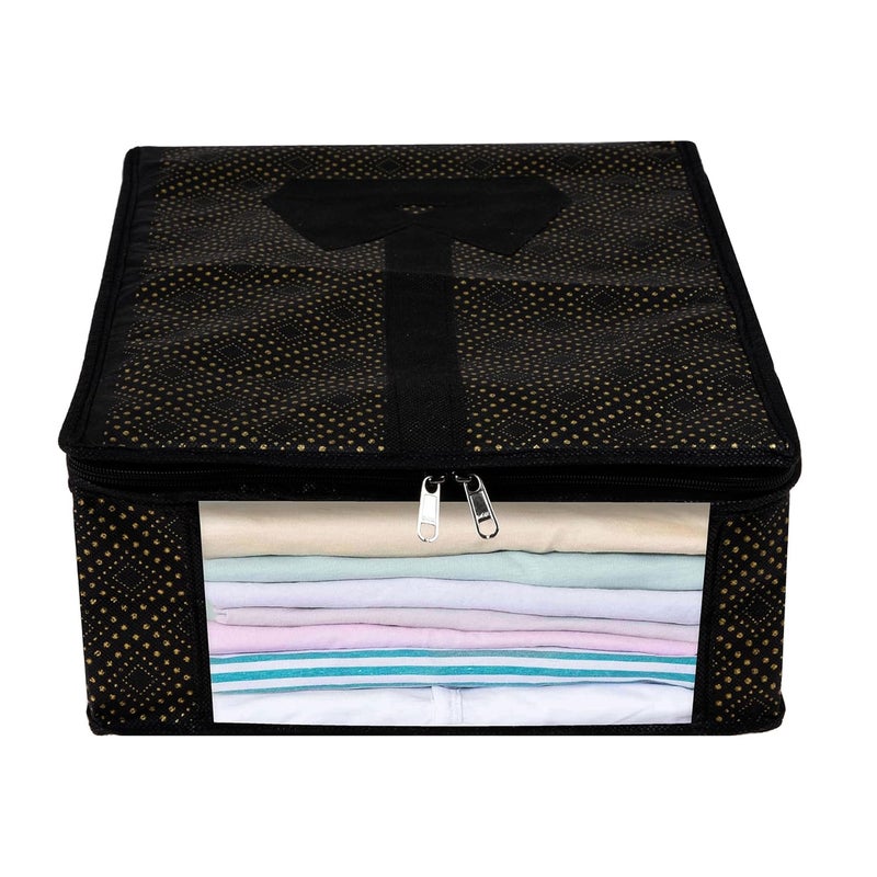 Kuber Industries Shirt Cover Shirt Storage Organizer Clothing Organizer Foldable Shirt Cover Wardrobe Organizer with Transparent Window GoldenDot Shirt Bag Pack of 2 Black - Image 2