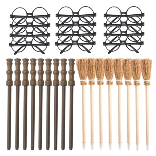 Col-Pary ColPary Party Supplies Kit Black Round Glasses with Round Frame No Lenses Broom Pencil Wand Pencil for School Birthday HalloweenCosplay Party DecorEach of 12 pcs - Image 1