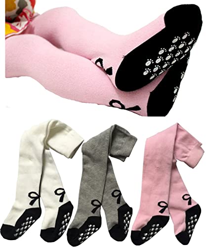 Toptim Baby Girl's Tights Stockings Non-skid Toddler Leggings Pants (white Gray Pink, 2-3T) - Image 3