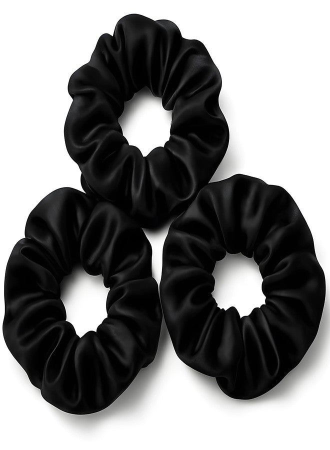 Pack of 3 Satin Scrunchies for Women - No-Damage Hair Accessories, Soft-Premium Elastic Ponytail Holders for Thick, Curly & All Hair - Smooth, Frizz-Reducing Hair Scrunchy, Black - Image 1