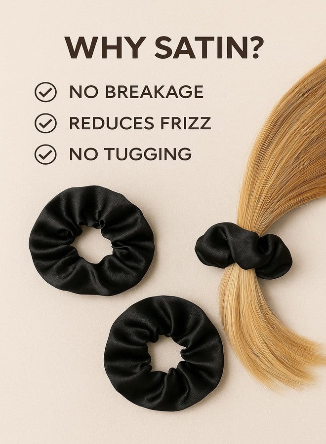 Pack of 3 Satin Scrunchies for Women - No-Damage Hair Accessories, Soft-Premium Elastic Ponytail Holders for Thick, Curly & All Hair - Smooth, Frizz-Reducing Hair Scrunchy, Black - Image 4
