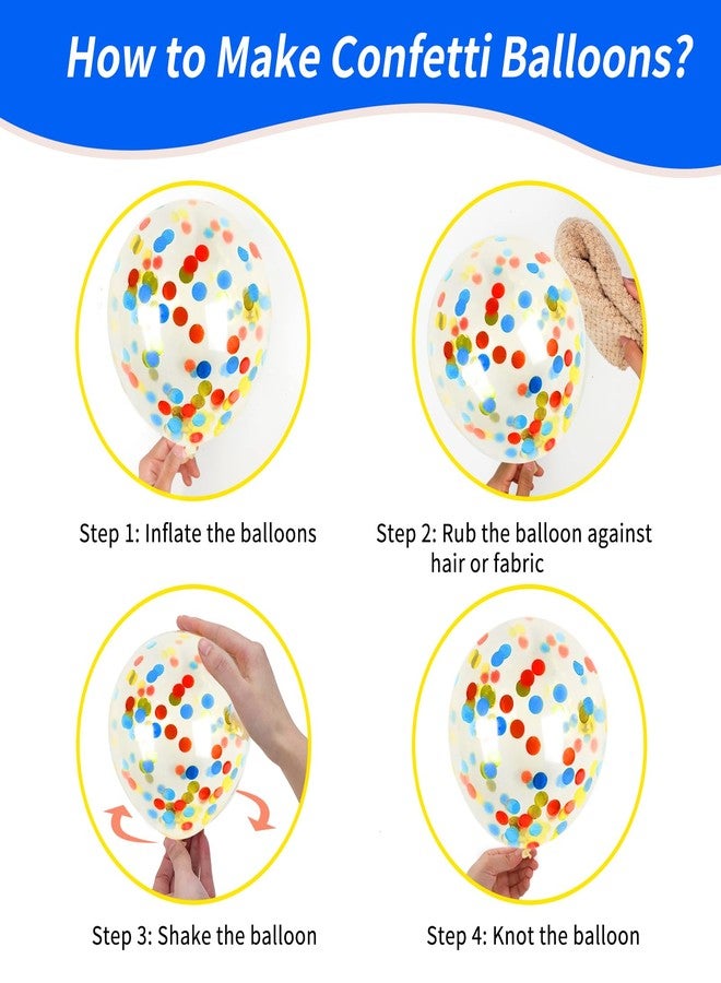 RUBFAC 65pcs Carnival Circus Balloon Kit, 12 Inches Red Yellow and Blue Balloons with Rainbow Confetti Balloons for Birthday Party Carnival Theme Decorations - Image 4