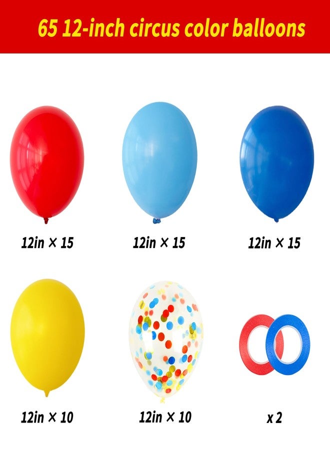 RUBFAC 65pcs Carnival Circus Balloon Kit, 12 Inches Red Yellow and Blue Balloons with Rainbow Confetti Balloons for Birthday Party Carnival Theme Decorations - Image 2