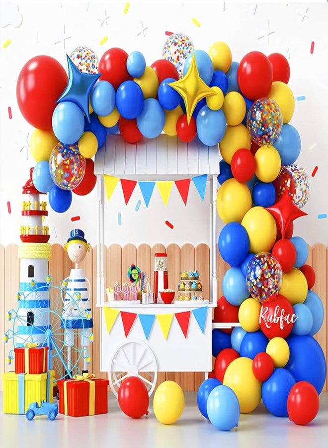 RUBFAC 65pcs Carnival Circus Balloon Kit, 12 Inches Red Yellow and Blue Balloons with Rainbow Confetti Balloons for Birthday Party Carnival Theme Decorations - Image 5