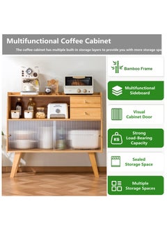 HXDream Coffee Cabinet,Coffee Corner,Kitchen Cabinet with Drawers and Doors,102 * 35 * 91cm Coffee Food Storage Cabinet  - Image 2