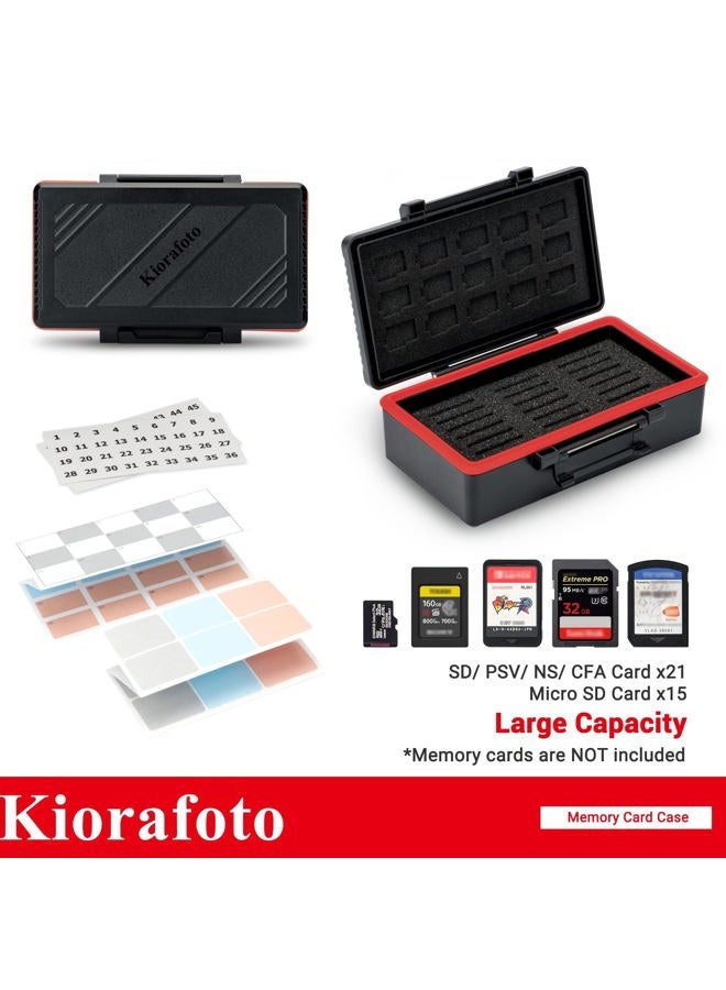 Kiorafoto 36 Slots SD MSD Memory Card Case Holder Water-Resistant Anti-Shock Storage Organizer for 21 SD SDHC SDXC/CFexpress Type-A/Switch Game Cards & 15 Microsd TF MSD Cards * Vertical Style - Image 2