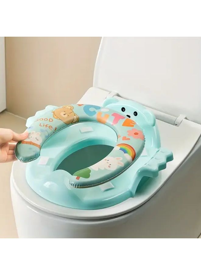 Green Portable Cartoon Toilet Seat Cover for Kids Potty Training Easy Clean Plastic - Image 1
