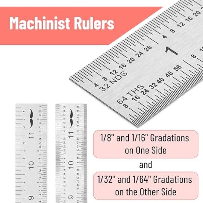 مستر.بين مسطرة من الستانلس ستيل مقاس 12 انش مع درجات 1/8 انش، 1/16 انش، 1/32 انش، 1/64 انش - Image 2