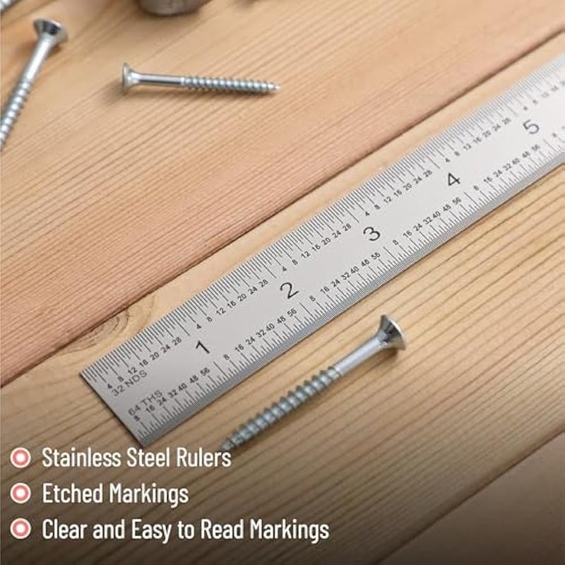 مستر.بين مسطرة من الستانلس ستيل مقاس 12 انش مع درجات 1/8 انش، 1/16 انش، 1/32 انش، 1/64 انش - Image 3