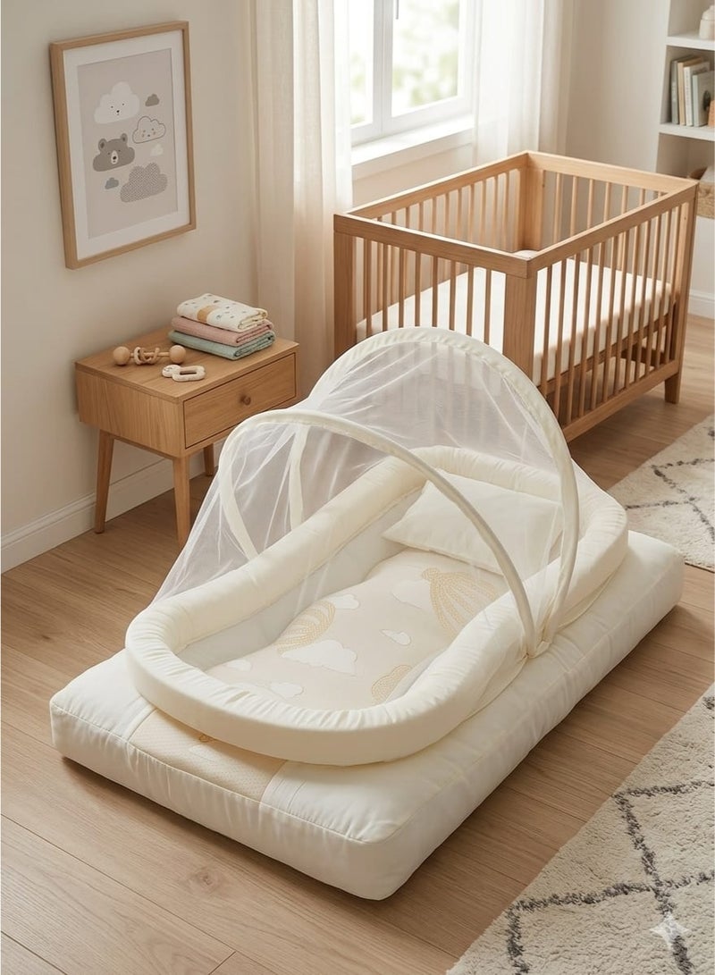 Portable Baby Bed with Mosquito Net – Foldable Baby Nest for Newborns – Soft Infant Sleeping Bed with Pillow and Mattress – Travel Baby Lounger – Lightweight Baby Bassinet for Home & Travel
