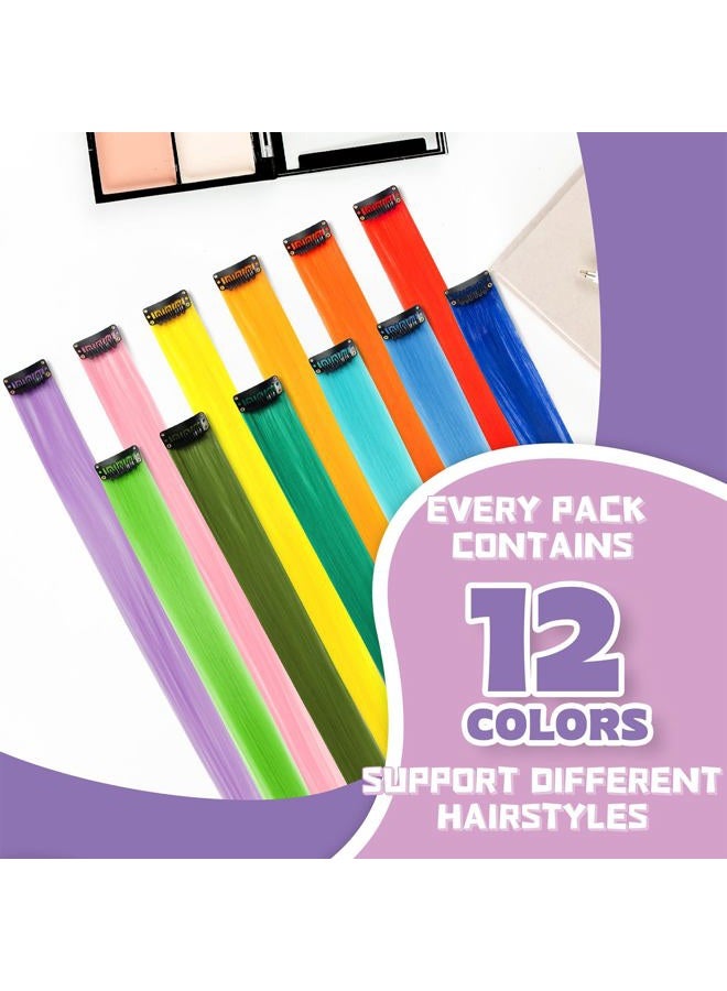 BEAHOT 12 PCS Colored Clip in Hair Extensions - BEAHOT 20 Inches Rainbow Long Straight Hairpieces Clip in Synthetic, Halloween Cosplay Dress Up Fashion Party Christmas New Year Gift for Women Kids Girls - Image 2