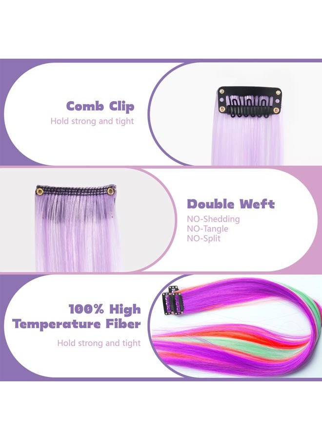 BEAHOT 12 PCS Colored Clip in Hair Extensions - BEAHOT 20 Inches Rainbow Long Straight Hairpieces Clip in Synthetic, Halloween Cosplay Dress Up Fashion Party Christmas New Year Gift for Women Kids Girls - Image 4