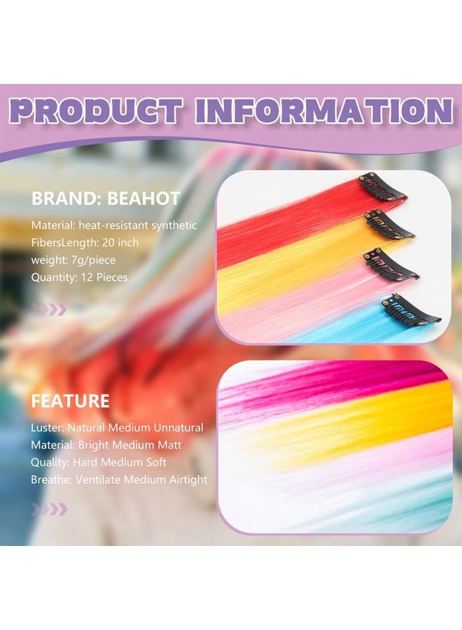 BEAHOT 12 PCS Colored Clip in Hair Extensions - BEAHOT 20 Inches Rainbow Long Straight Hairpieces Clip in Synthetic, Halloween Cosplay Dress Up Fashion Party Christmas New Year Gift for Women Kids Girls - Image 3