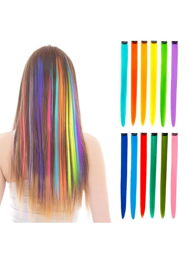 BEAHOT 12 PCS Colored Clip in Hair Extensions - BEAHOT 20 Inches Rainbow Long Straight Hairpieces Clip in Synthetic, Halloween Cosplay Dress Up Fashion Party Christmas New Year Gift for Women Kids Girls - Image 1