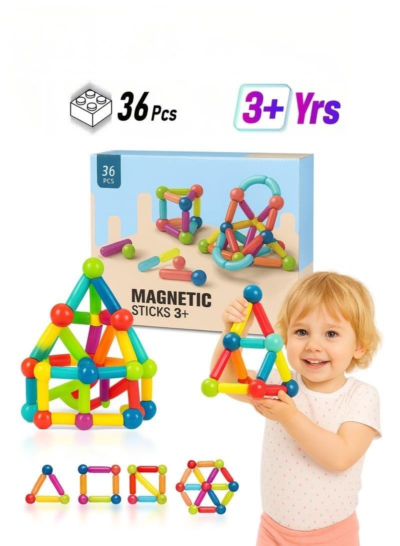 LIXADA 36pcs Magnetic Sticks Blocks Building Toys for Youngsters, Big Size Magnet STEM Toys Learning Educational Constructor Set Magnet Toys for Youngsters Toys for Youngsters Age 3-6 Birthday Gifts Magnet Gift Random Color - Image 1
