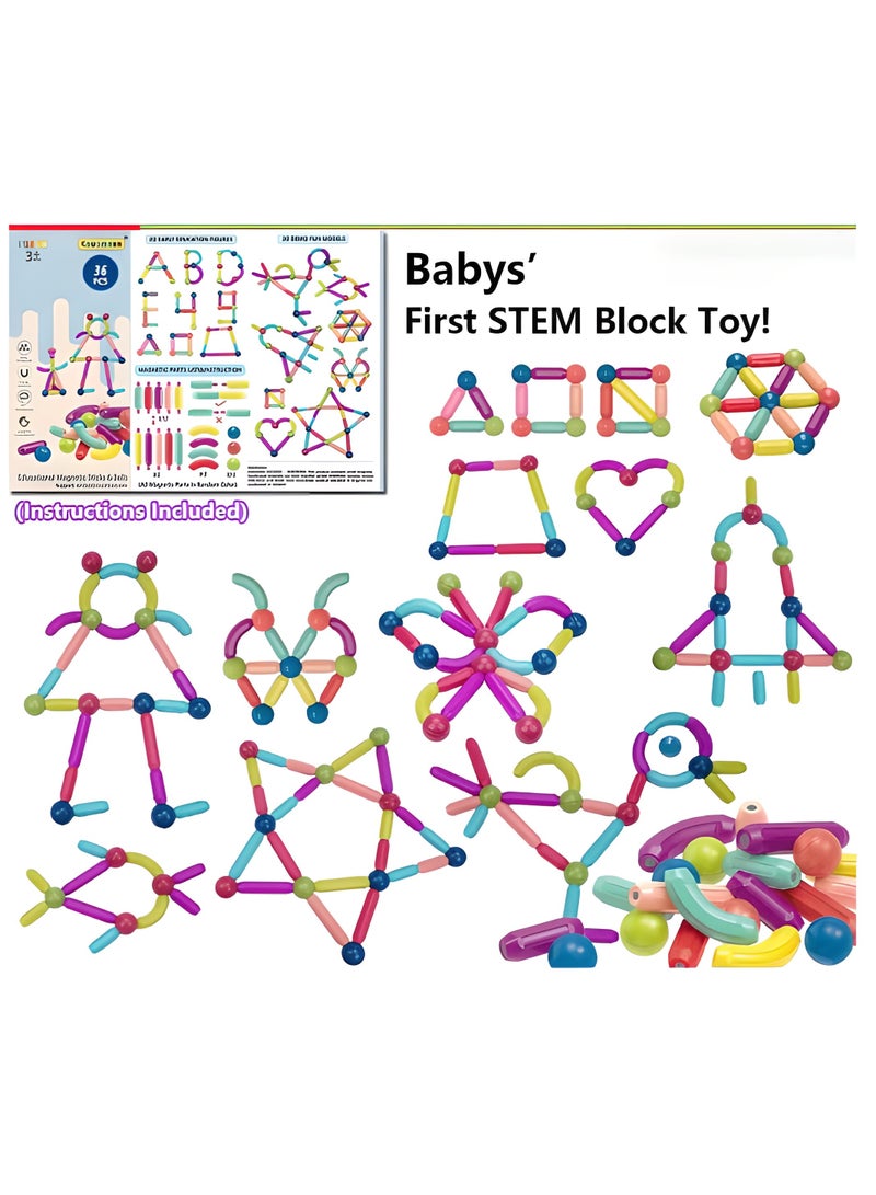 LIXADA 36pcs Magnetic Sticks Blocks Building Toys for Youngsters, Big Size Magnet STEM Toys Learning Educational Constructor Set Magnet Toys for Youngsters Toys for Youngsters Age 3-6 Birthday Gifts Magnet Gift Random Color - Image 5
