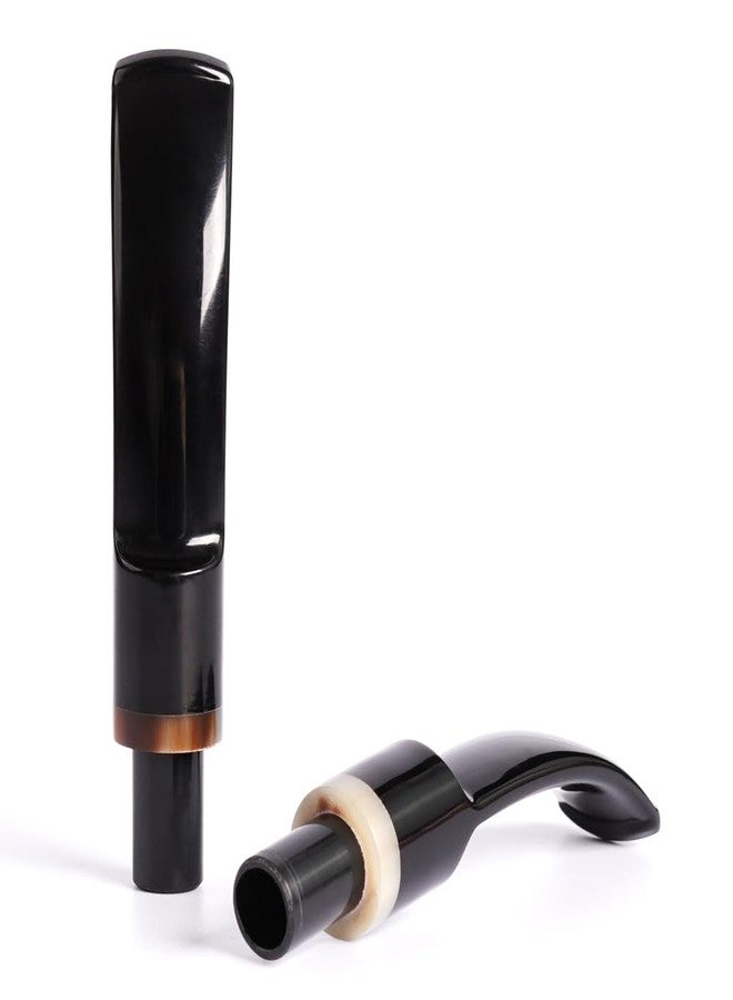 HEYSONG 2PCS Tobacco Pipe Accessories Acrylic Stem Bent Saddle Style with Horn Ring Pipe Stem Mouthpiece for DIY Fit9mm Filters HSBE0120X2 - Image 3