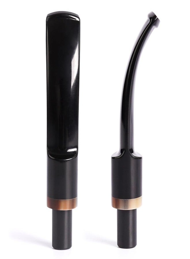 HEYSONG 2PCS Tobacco Pipe Accessories Acrylic Stem Bent Saddle Style with Horn Ring Pipe Stem Mouthpiece for DIY Fit9mm Filters HSBE0120X2 - Image 2
