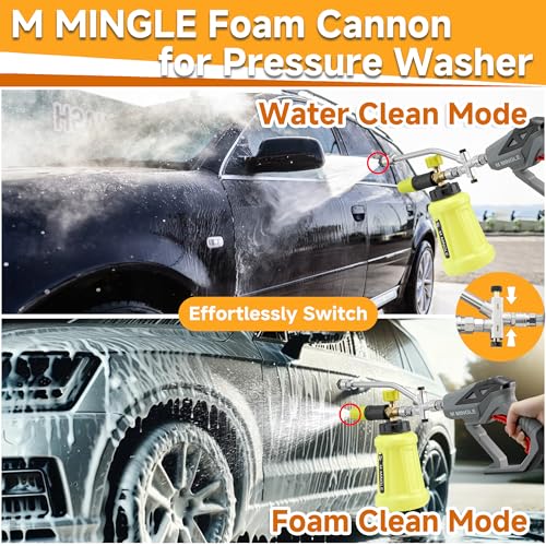 M MINGLE High Pressure Washer Gun with Foam Cannon, Foam Cannon Dual Connector Accessory, Car Wash Foam Gun Kit 1/4 Inch Quick Connector, 5 Pressure Washer Nozzle Tips - Image 2