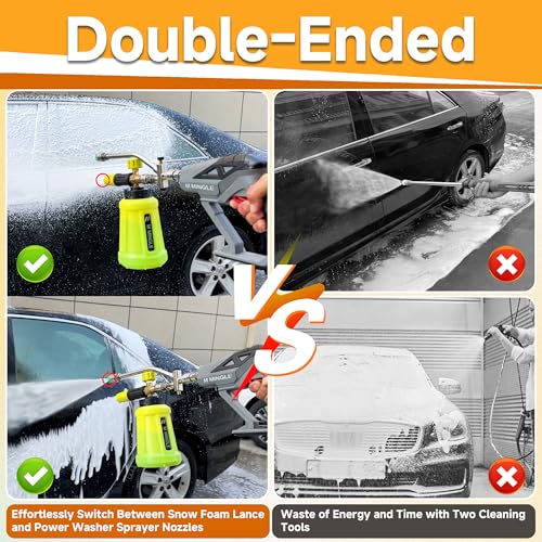M MINGLE High Pressure Washer Gun with Foam Cannon, Foam Cannon Dual Connector Accessory, Car Wash Foam Gun Kit 1/4 Inch Quick Connector, 5 Pressure Washer Nozzle Tips - Image 4