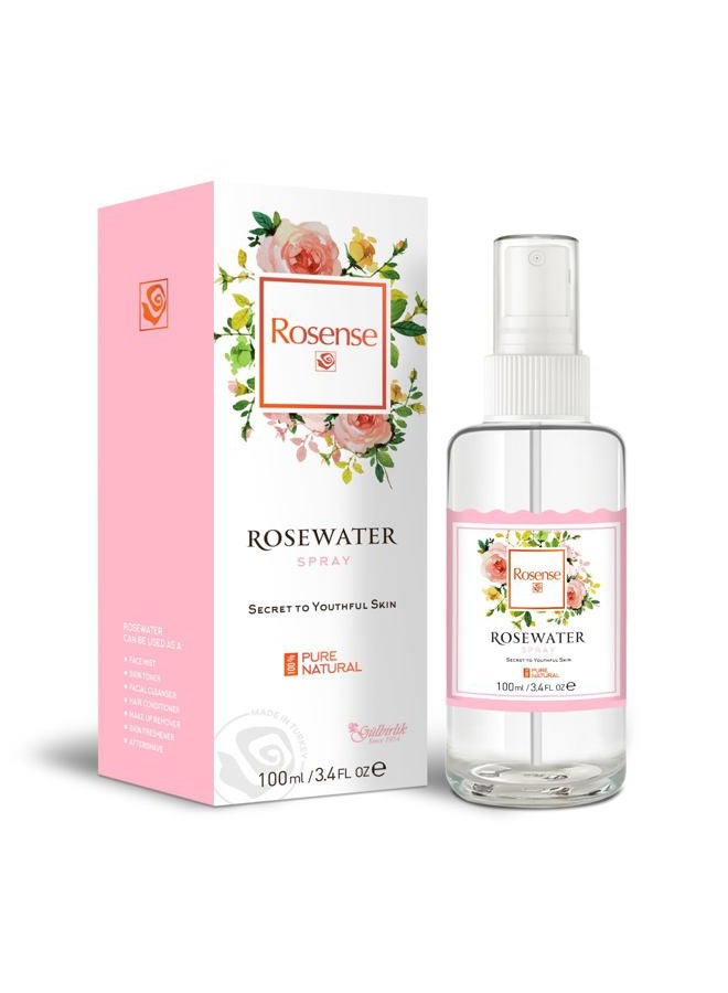 Rosense Glass Bottle Rosewater Hydrating Facial Toner/Rose Water Face Mist 3.4 Oz - Image 1