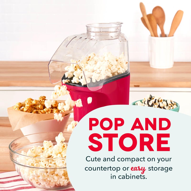 DASH Hot Air Popcorn Popper Maker with Measuring Cup to Portion Popping Corn Kernels + Melt Butter, 16 Cups - Red - Image 5